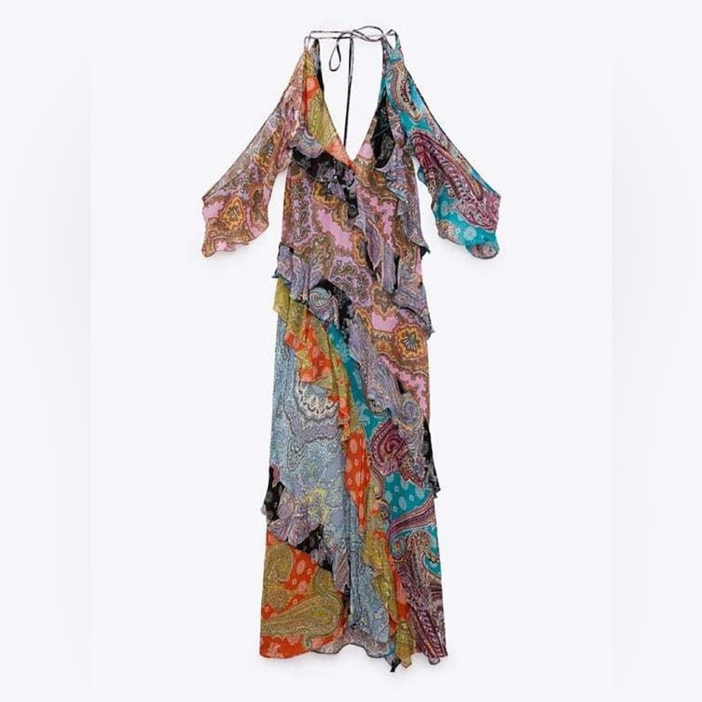 Stunning Zara ruffled print paisley dress - large - so gorgeous!